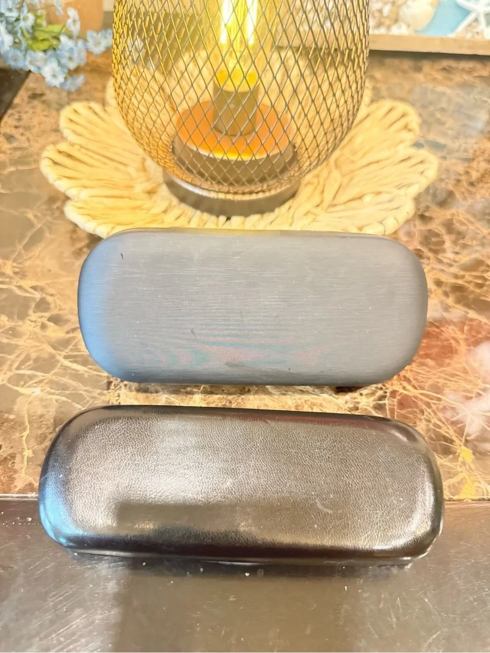 Two Black Eyeglass Cases - Sleek Hard Shell and Leather Finish